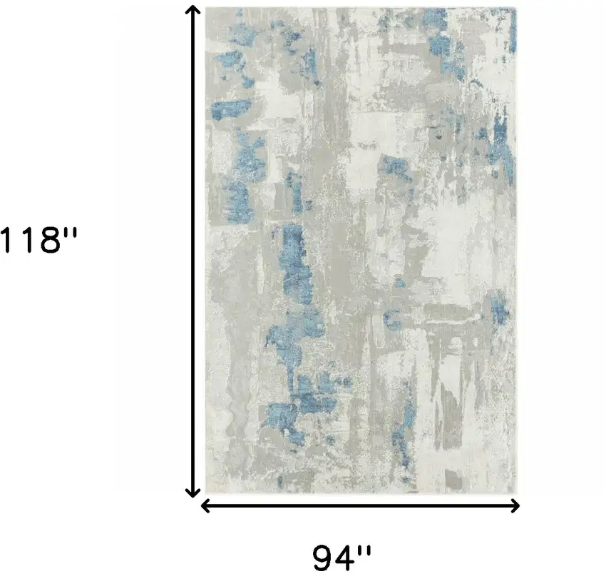 Ivory Gray And Blue Abstract Power Loom Stain Resistant Area Rug Photo 8
