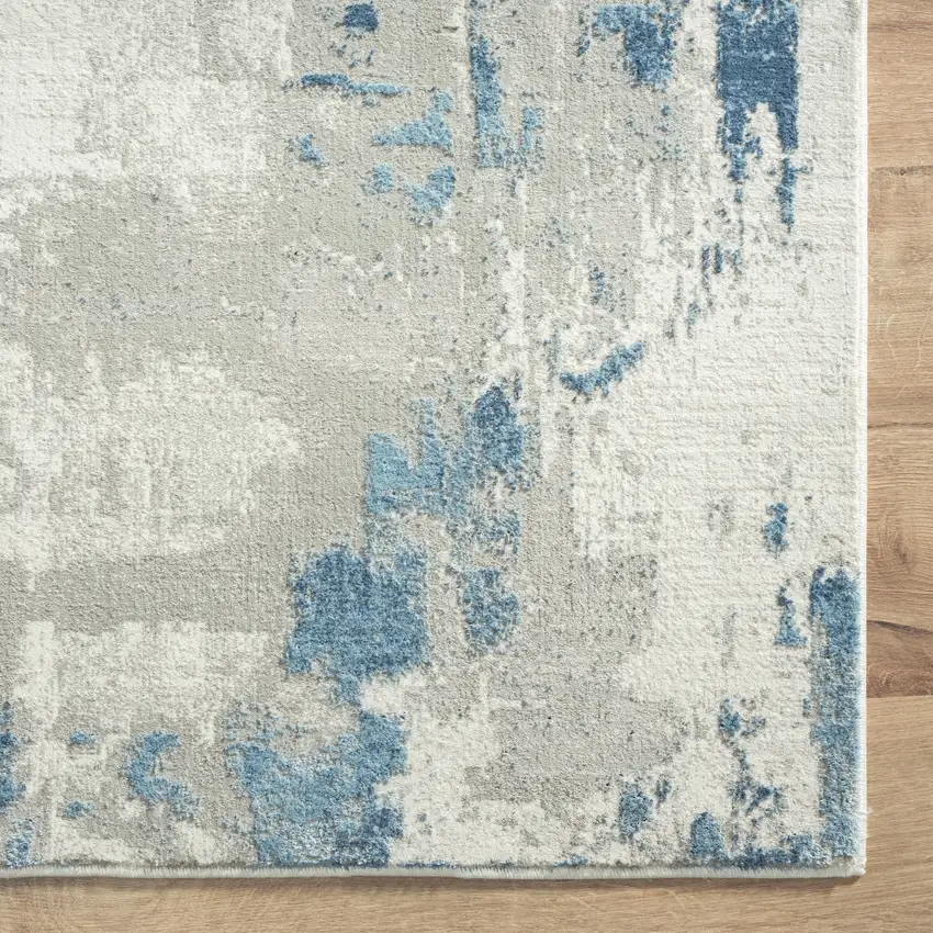 Ivory Gray And Blue Abstract Stain Resistant Area Rug Photo 3