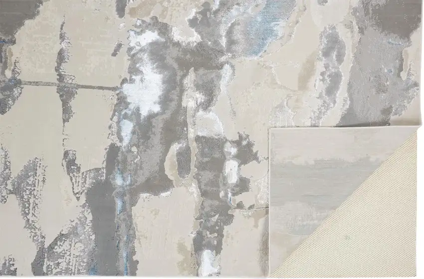 Ivory Gray And Blue Abstract Stain Resistant Area Rug Photo 4