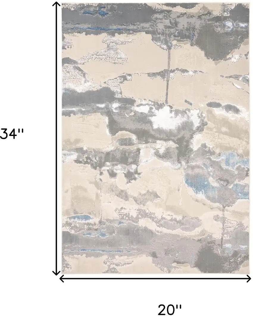 Ivory Gray And Blue Abstract Stain Resistant Area Rug Photo 3