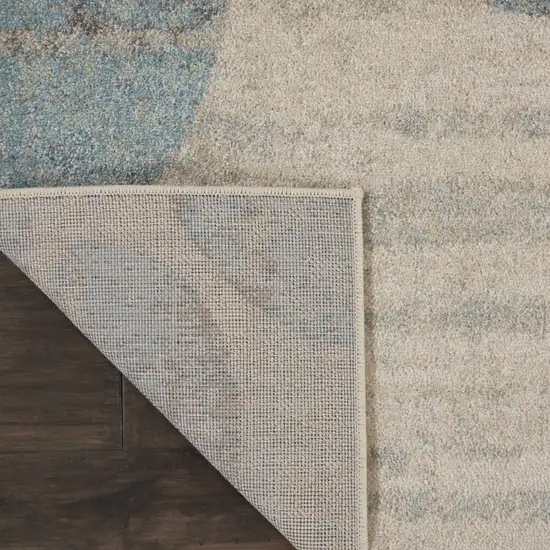 Ivory Gray And Blue Botanical Leaves Area Rug Photo 5