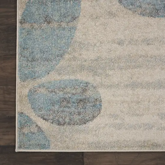 Ivory Gray And Blue Botanical Leaves Area Rug Photo 4