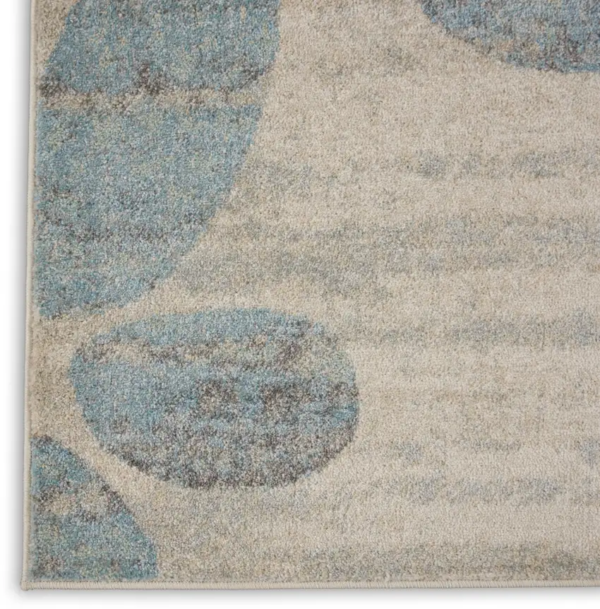 Ivory Gray And Blue Botanical Leaves Area Rug Photo 7