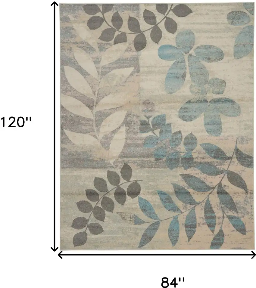 Ivory Gray And Blue Botanical Leaves Area Rug Photo 3