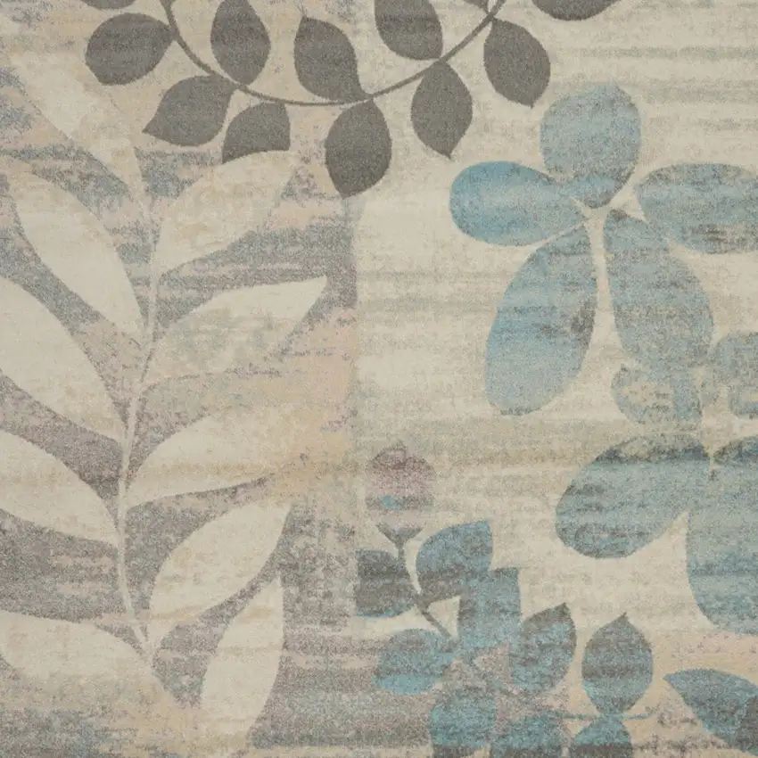 Ivory Gray And Blue Botanical Leaves Area Rug Photo 6