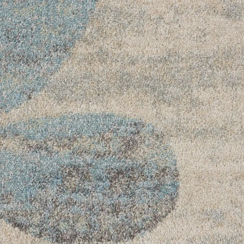 Ivory Gray And Blue Botanical Leaves Area Rug Photo 8