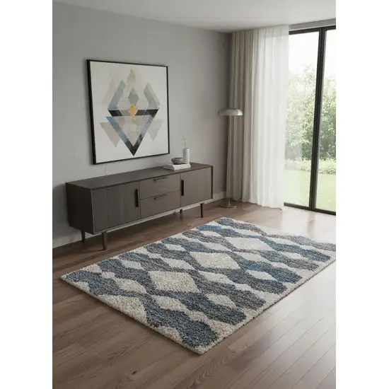 Ivory Gray And Blue Chevron Power Loom Stain Resistant Area Rug Photo 1
