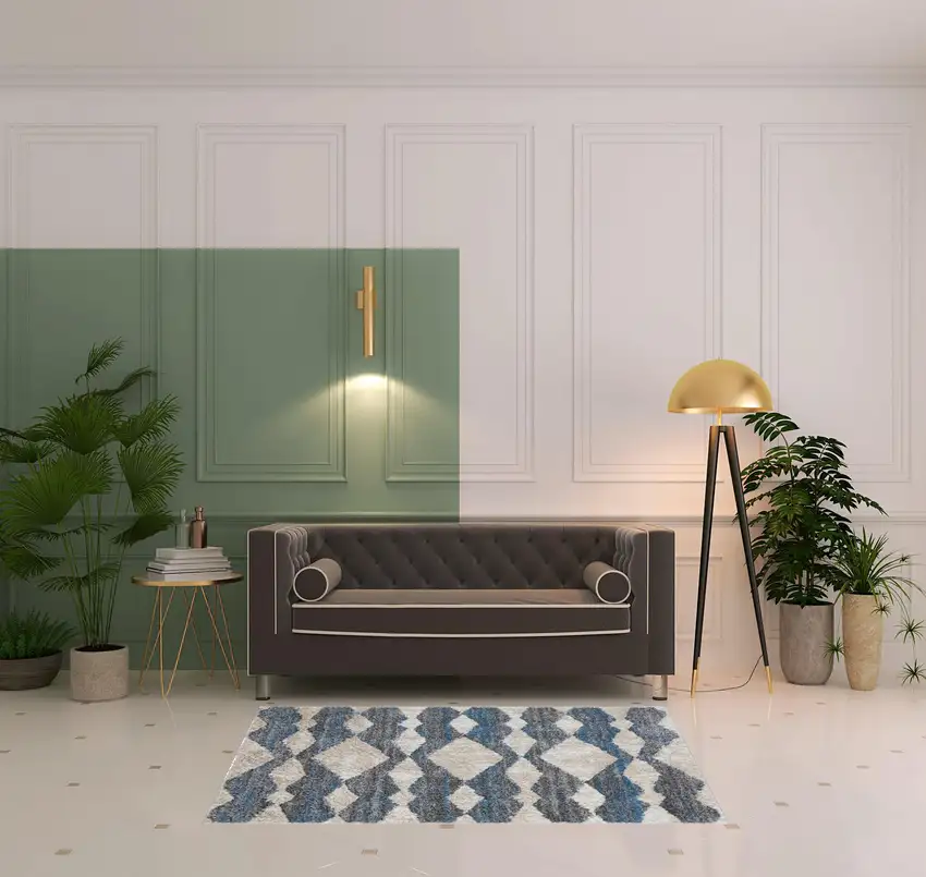 Ivory Gray And Blue Chevron Power Loom Stain Resistant Area Rug Photo 2
