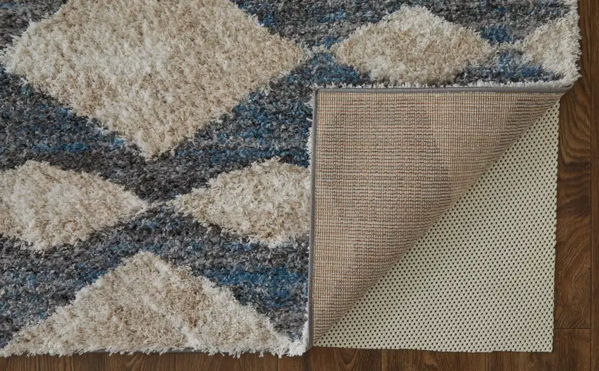 Ivory Gray And Blue Chevron Power Loom Stain Resistant Area Rug Photo 5