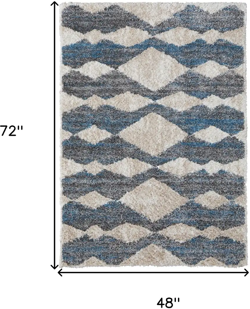 Ivory Gray And Blue Chevron Power Loom Stain Resistant Area Rug Photo 9