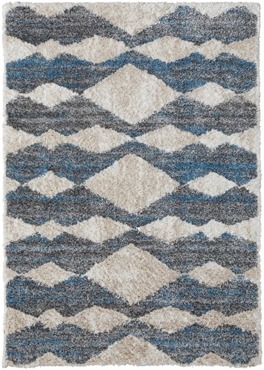Ivory Gray And Blue Chevron Power Loom Stain Resistant Area Rug Photo 1
