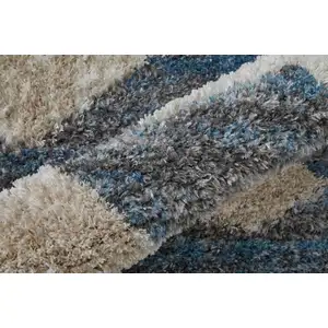 Photo of Ivory Gray And Blue Chevron Power Loom Stain Resistant Area Rug