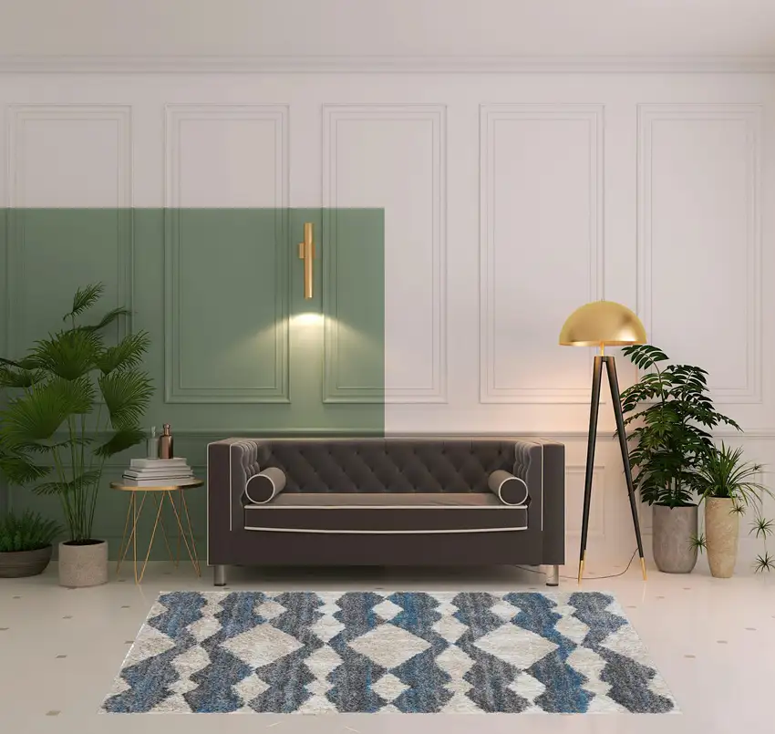 Ivory Gray And Blue Chevron Power Loom Stain Resistant Area Rug Photo 2