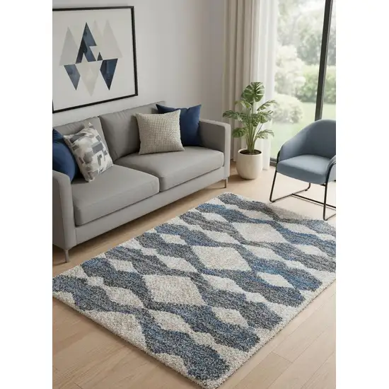 Ivory Gray And Blue Chevron Power Loom Stain Resistant Area Rug Photo 1