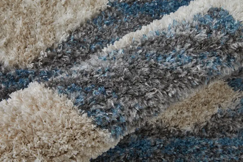 Ivory Gray And Blue Chevron Power Loom Stain Resistant Area Rug Photo 7