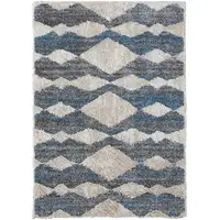 Photo of Ivory Gray And Blue Chevron Power Loom Stain Resistant Area Rug