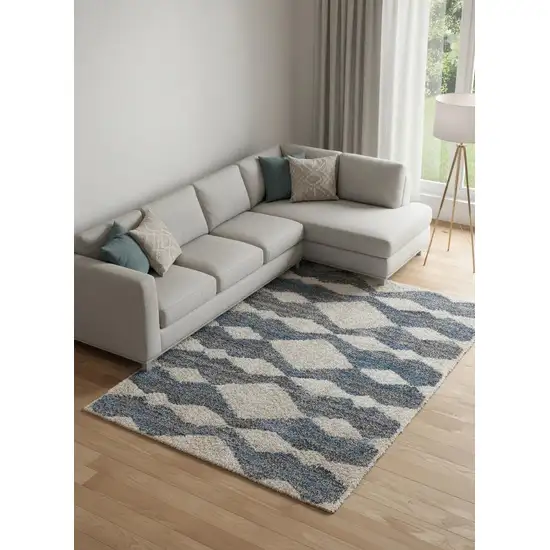 Ivory Gray And Blue Chevron Power Loom Stain Resistant Area Rug Photo 1