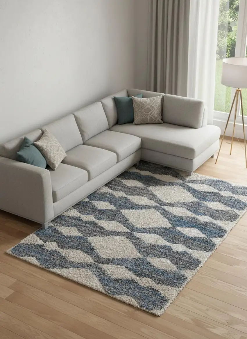 Ivory Gray And Blue Chevron Power Loom Stain Resistant Area Rug Photo 1