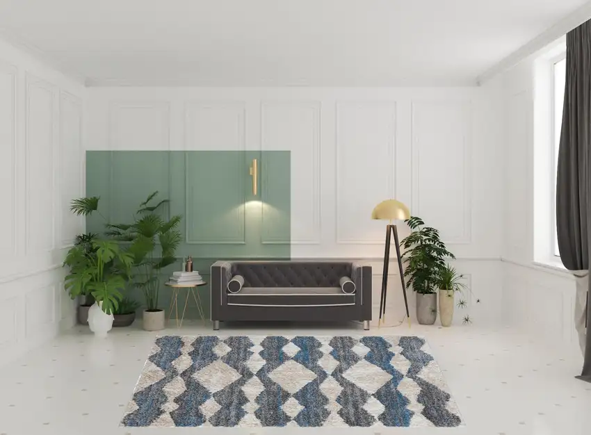 Ivory Gray And Blue Chevron Power Loom Stain Resistant Area Rug Photo 2