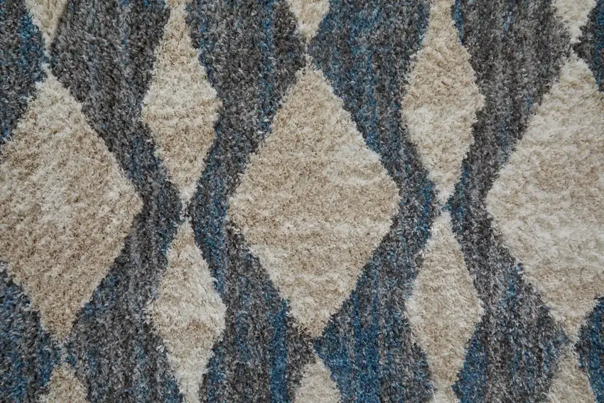 Ivory Gray And Blue Chevron Power Loom Stain Resistant Area Rug Photo 4