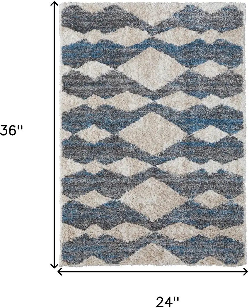 Ivory Gray And Blue Chevron Power Loom Stain Resistant Area Rug Photo 3