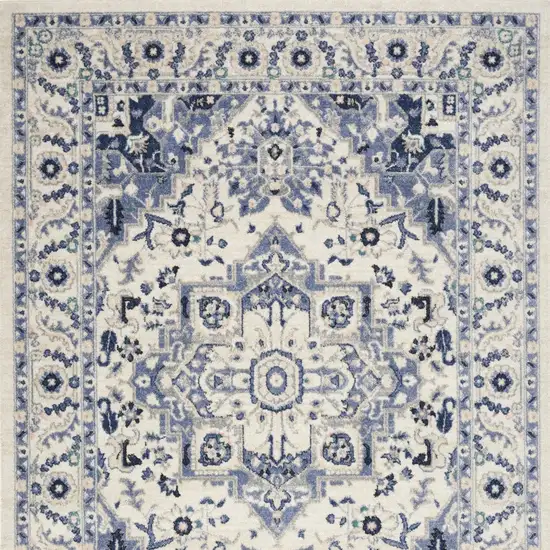 Ivory Gray And Blue Floral Area Rug Photo 8