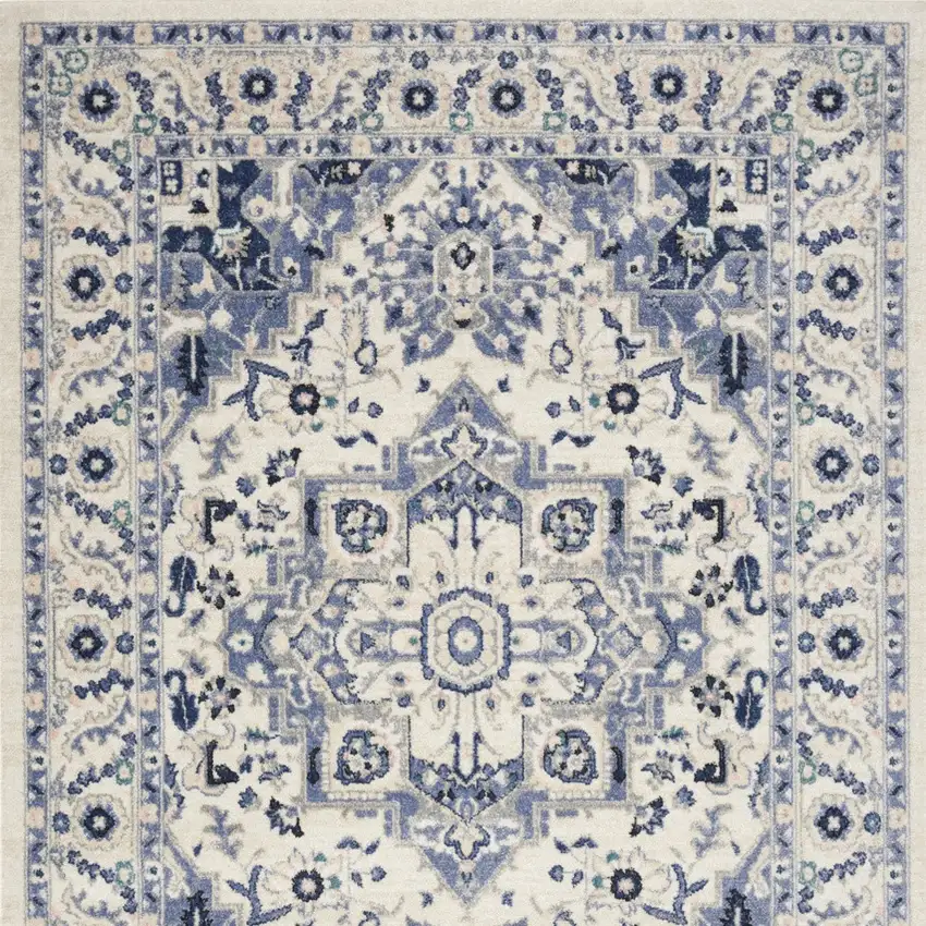 Ivory Gray And Blue Floral Area Rug Photo 8