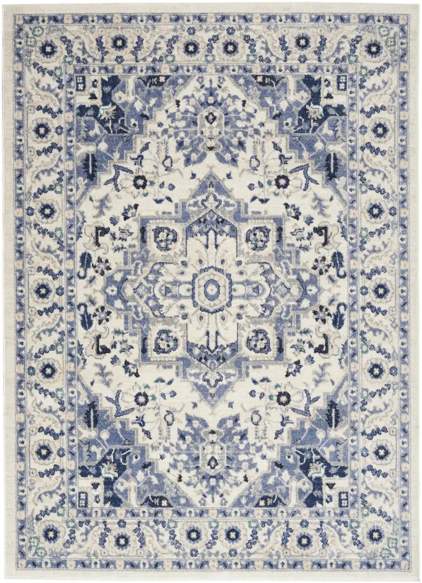 Ivory Gray And Blue Floral Area Rug Photo 6