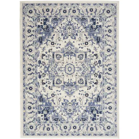 Ivory Gray And Blue Floral Area Rug Photo 6