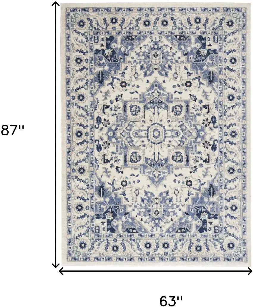Ivory Gray And Blue Floral Area Rug Photo 3