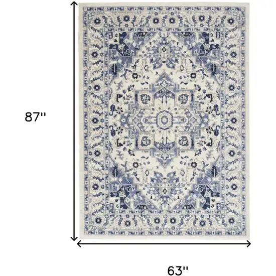 Ivory Gray And Blue Floral Area Rug Photo 3