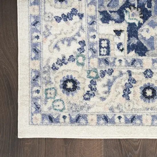 Ivory Gray And Blue Floral Area Rug Photo 8