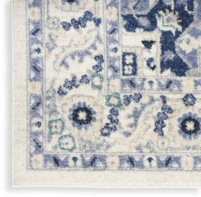 Ivory Gray And Blue Floral Area Rug Photo 9