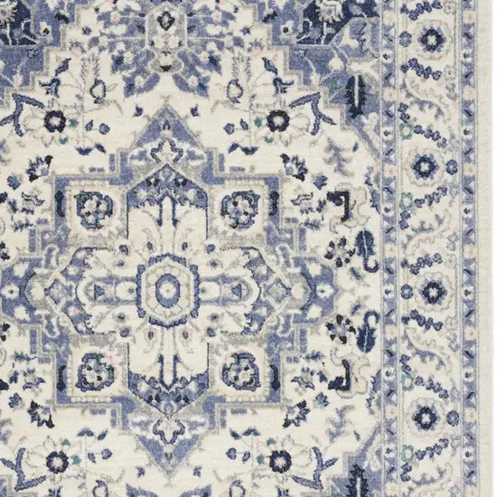 Ivory Gray And Blue Floral Area Rug Photo 7
