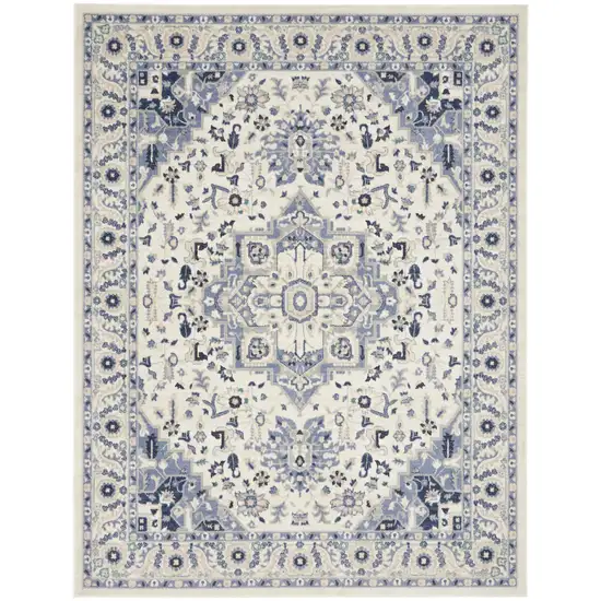 Ivory Gray And Blue Floral Area Rug Photo 7