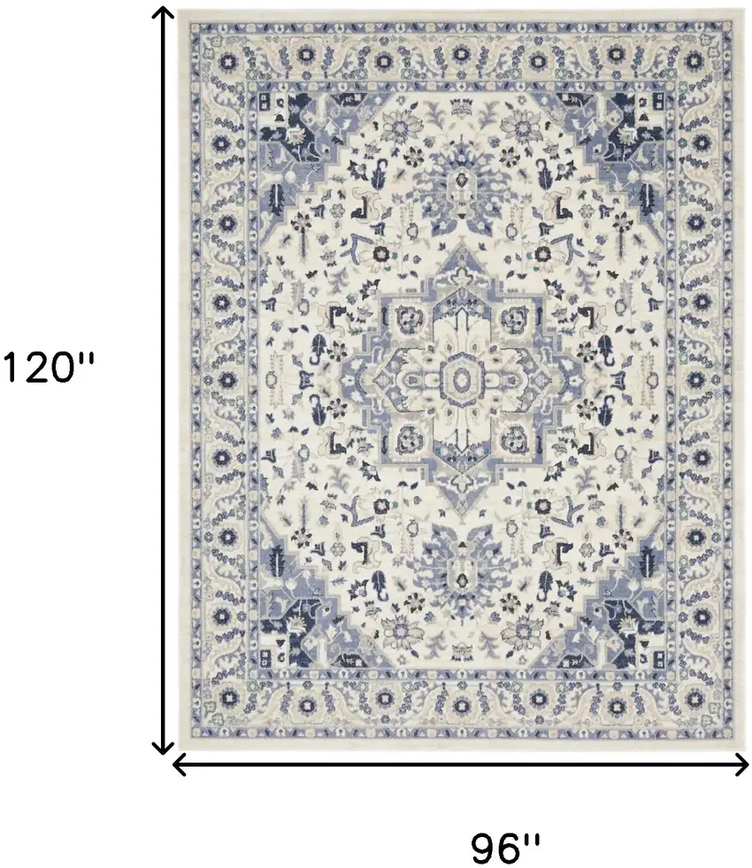 Ivory Gray And Blue Floral Area Rug Photo 3