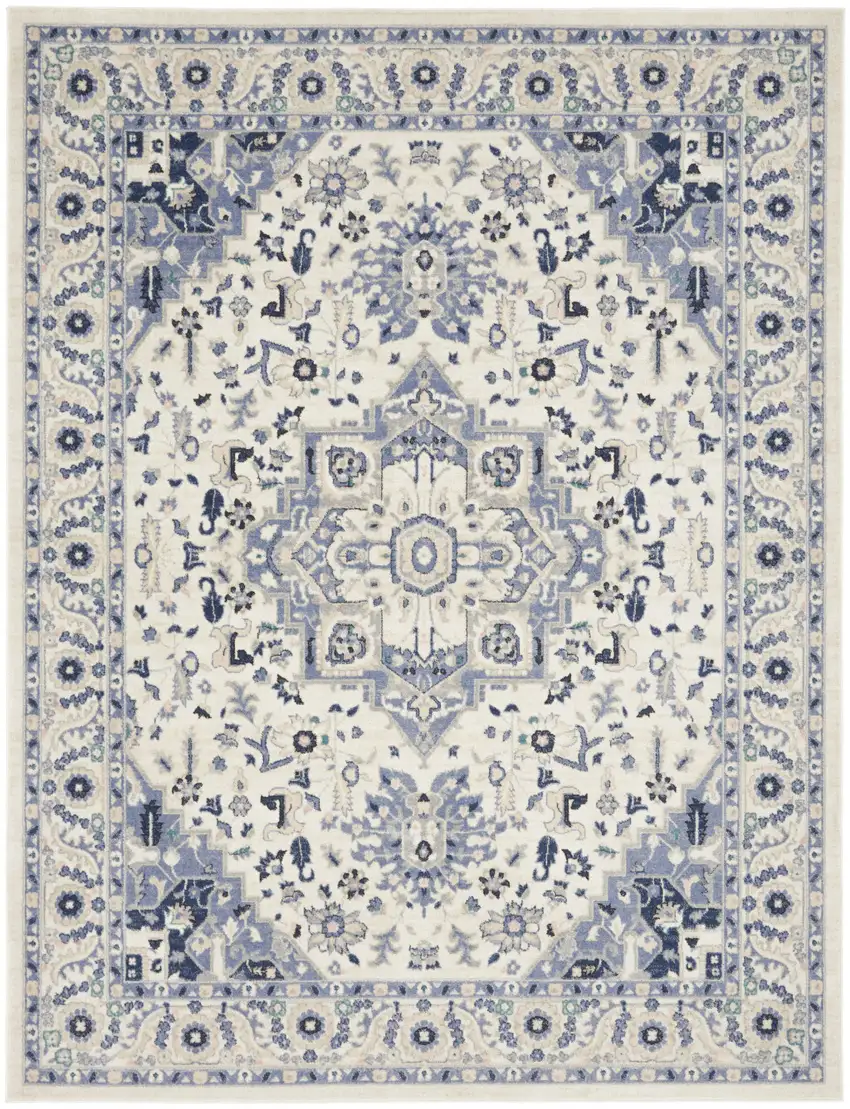 Ivory Gray And Blue Floral Area Rug Photo 8