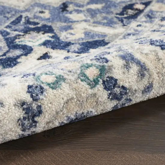 Ivory Gray And Blue Floral Area Rug Photo 9