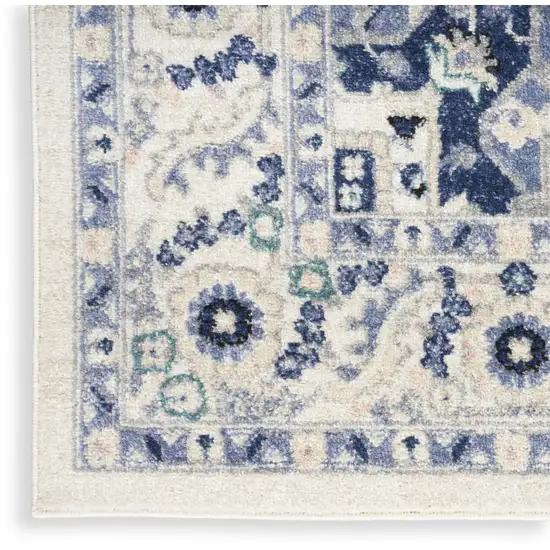 Ivory Gray And Blue Floral Area Rug Photo 8