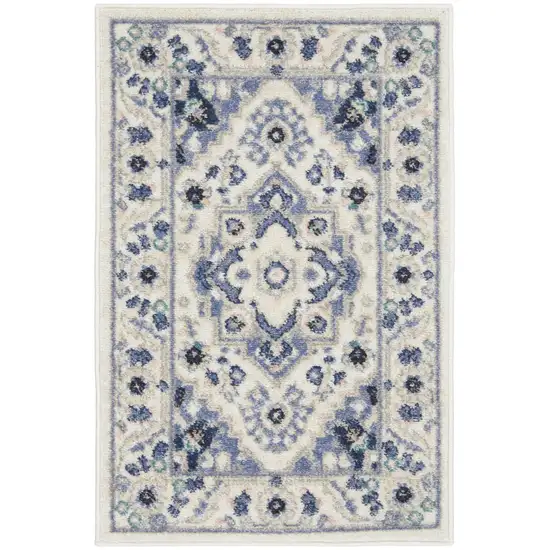 Ivory Gray And Blue Floral Area Rug Photo 8