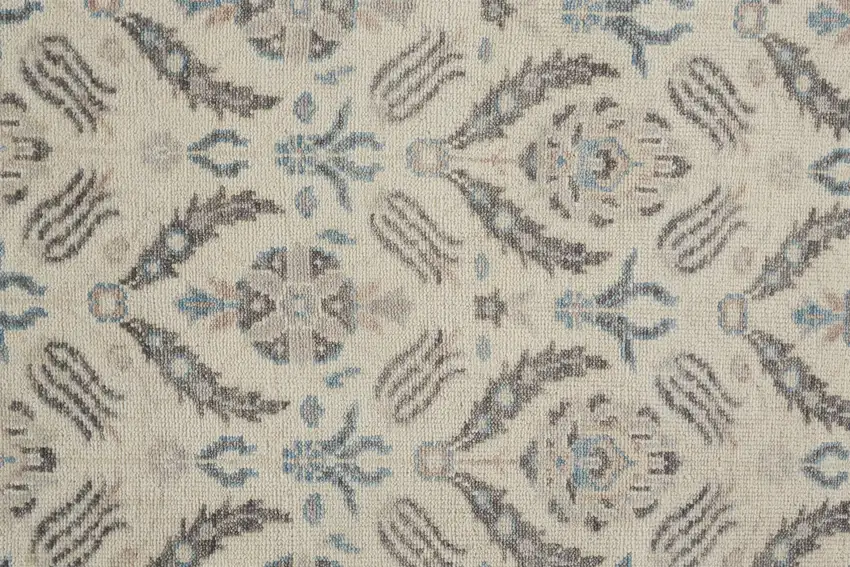 Ivory Gray And Blue Wool Floral Hand Knotted Stain Resistant Area Rug Photo 8