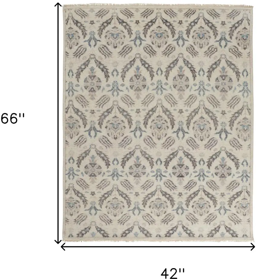 Gray and Ivory Wool Floral Hand Knotted Area Rug Photo 3