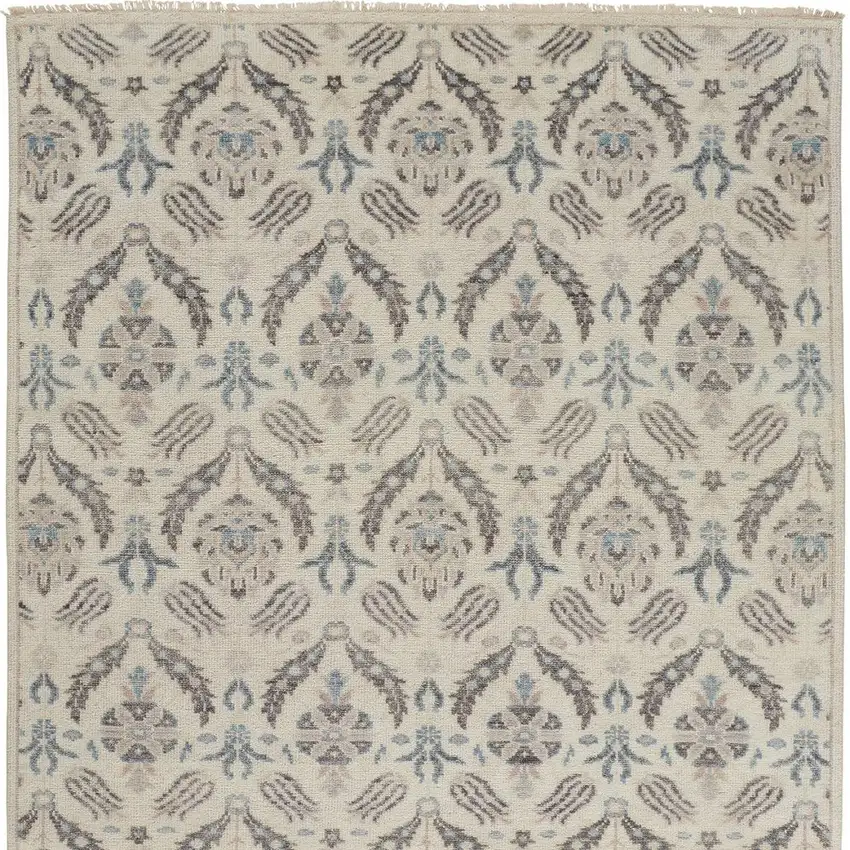 Gray and Ivory Wool Floral Hand Knotted Area Rug Photo 7