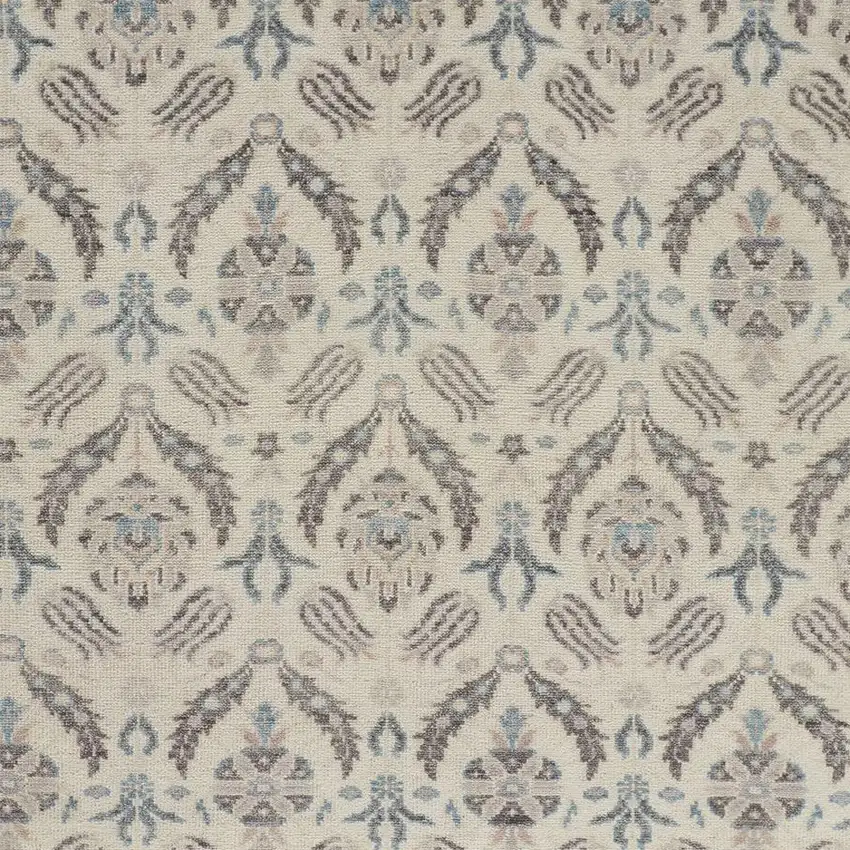 Gray and Ivory Wool Floral Hand Knotted Area Rug Photo 6
