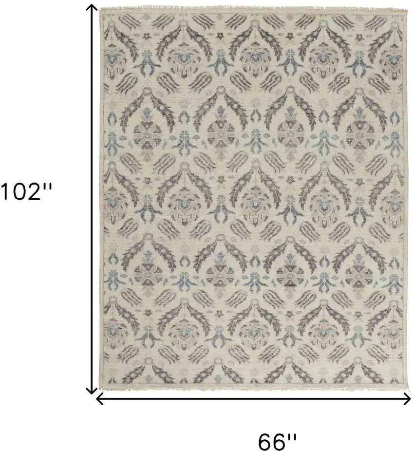 Gray and Ivory Wool Floral Hand Knotted Area Rug Photo 3