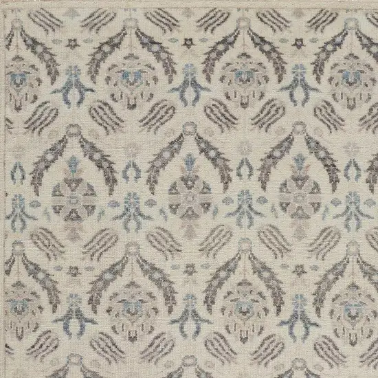 Ivory Gray And Blue Wool Floral Hand Knotted Stain Resistant Area Rug Photo 4