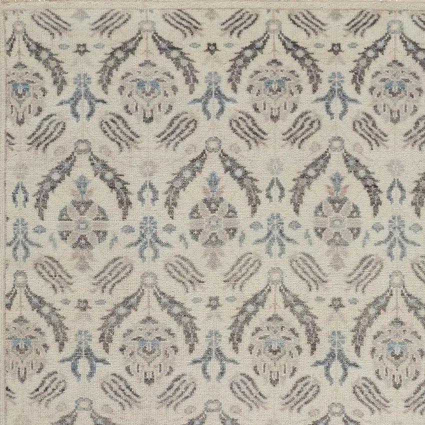 Ivory Gray And Blue Wool Floral Hand Knotted Stain Resistant Area Rug Photo 4