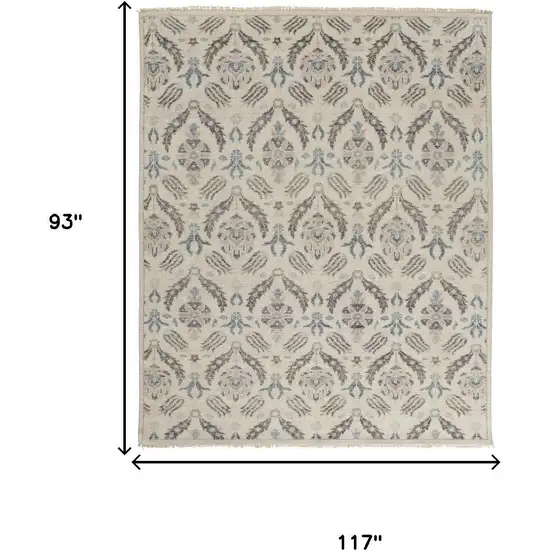 Ivory Gray And Blue Wool Floral Hand Knotted Stain Resistant Area Rug Photo 3