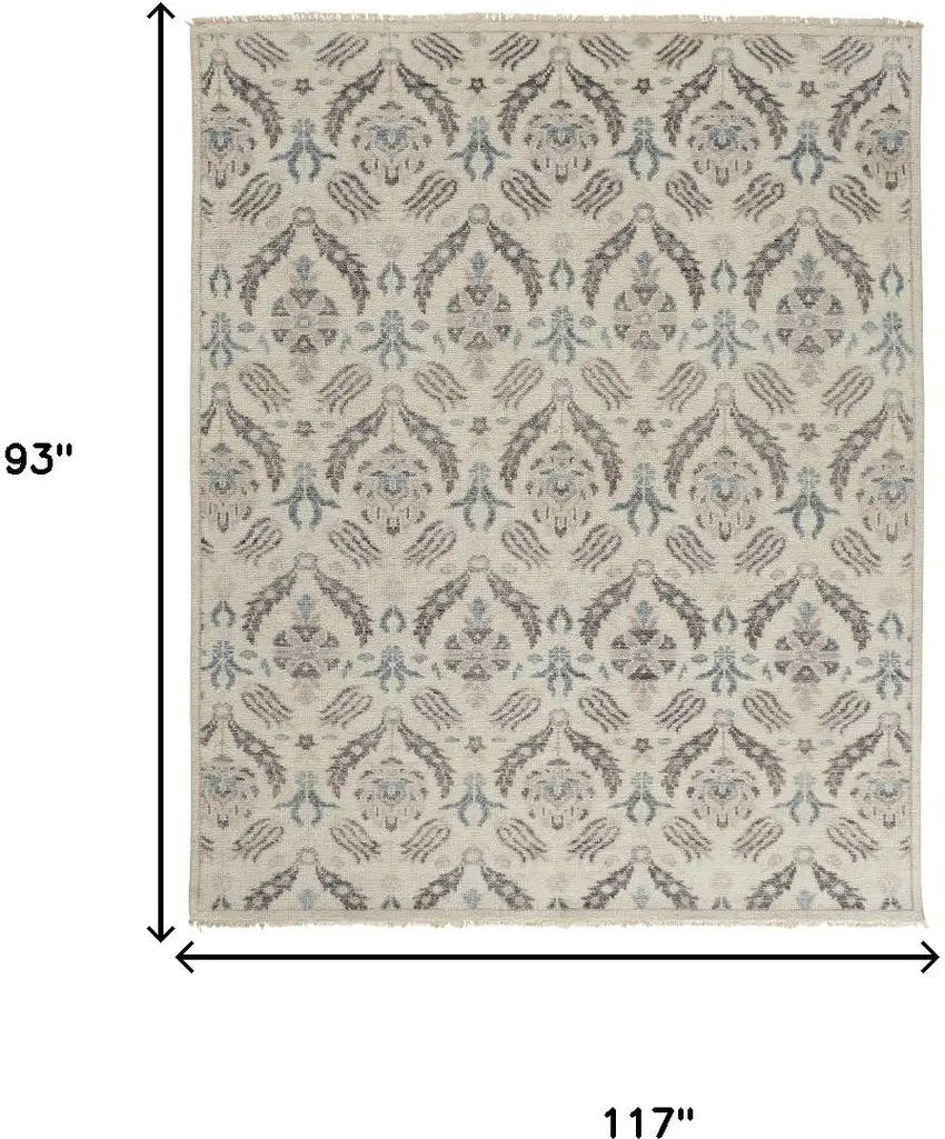 Ivory Gray And Blue Wool Floral Hand Knotted Stain Resistant Area Rug Photo 3