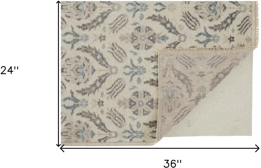 Ivory Gray And Blue Wool Floral Hand Knotted Stain Resistant Area Rug Photo 7